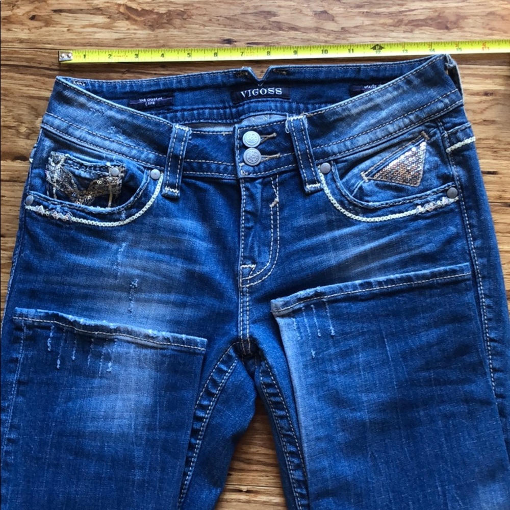 Vigoss embroidered and sequin cropped jeans.